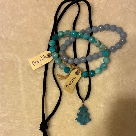 Jewelry - Blue Beaded Bracelets and Blue Apatite Pendant Bundle
